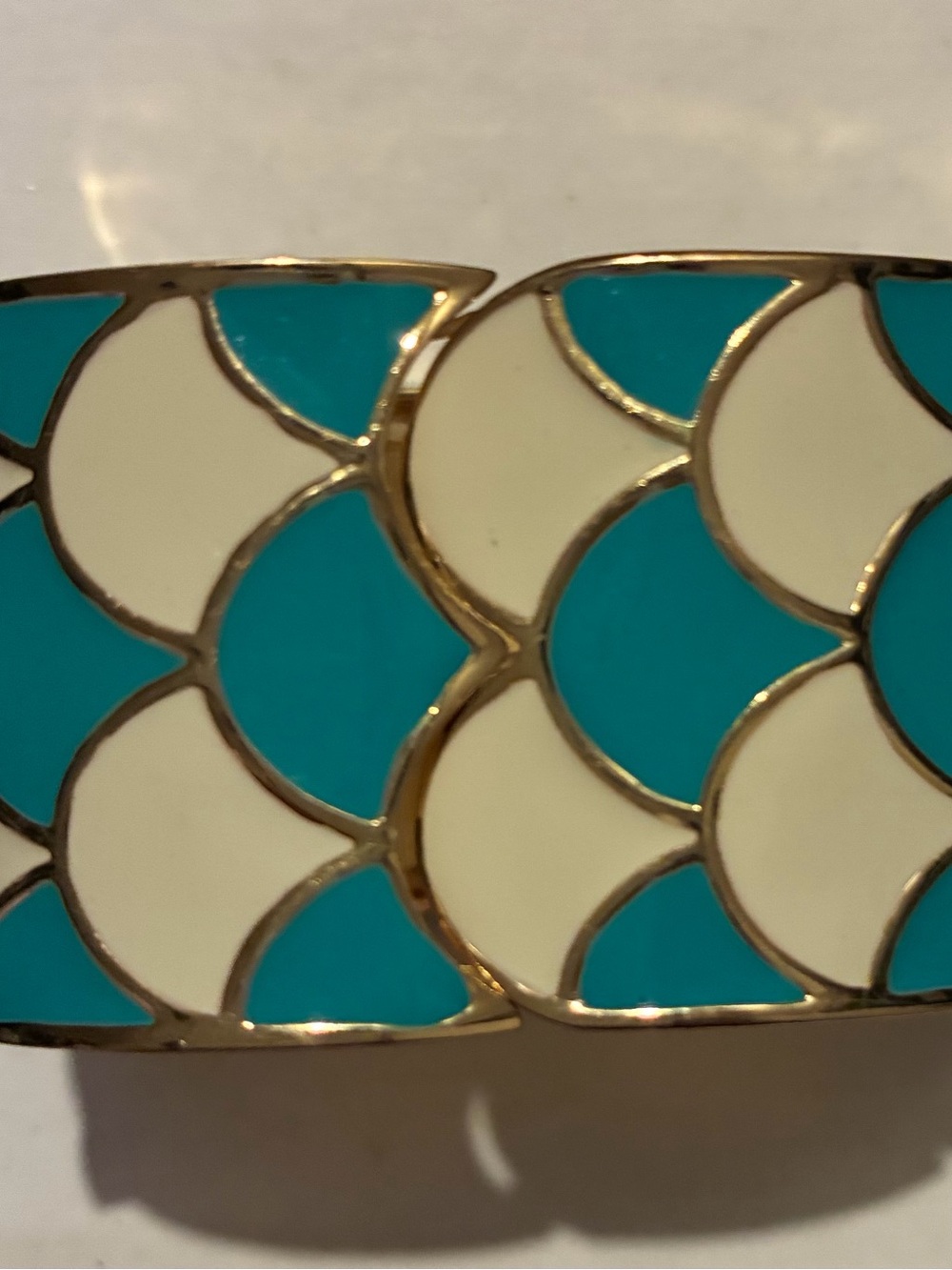 Turquoise and Cream Enamel Scallop Cuff Bracelet